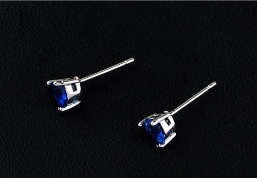 White Gold Plated Titanic Heart of the Ocean Blue Cubic Zirconia Stud Earrings - Elegant Fashion Jewelry for Women, Perfect for Weddings, Parties, and Special Occasions
