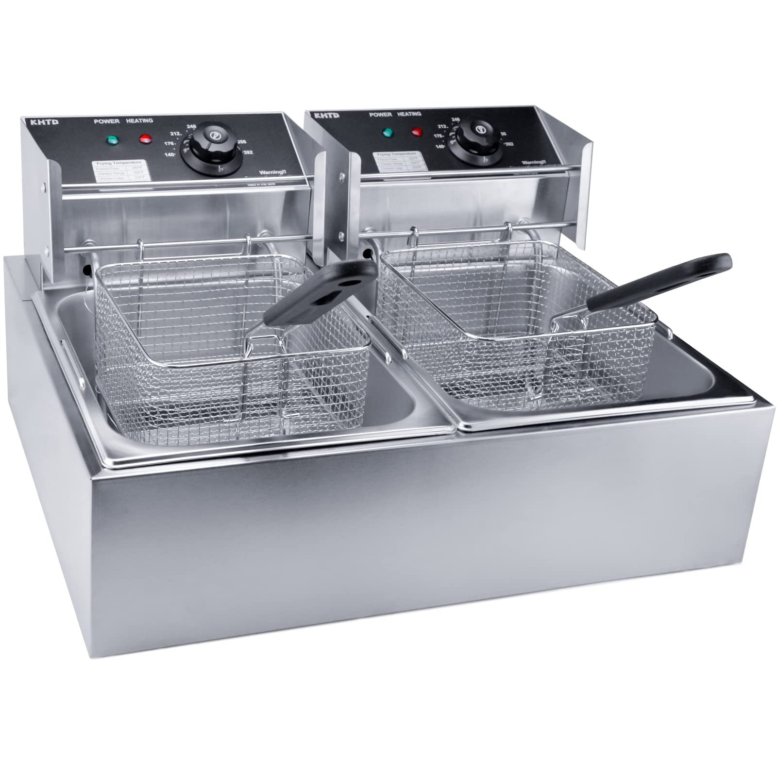 Commercial Deep Fryer with Basket - 3400W 12.7QT/12L Stainless Steel Electric Oil Fryer with Temperature Control - Large Capacity Detachable Countertop Fryer for Restaurant, Home Kitchen & Catering Use