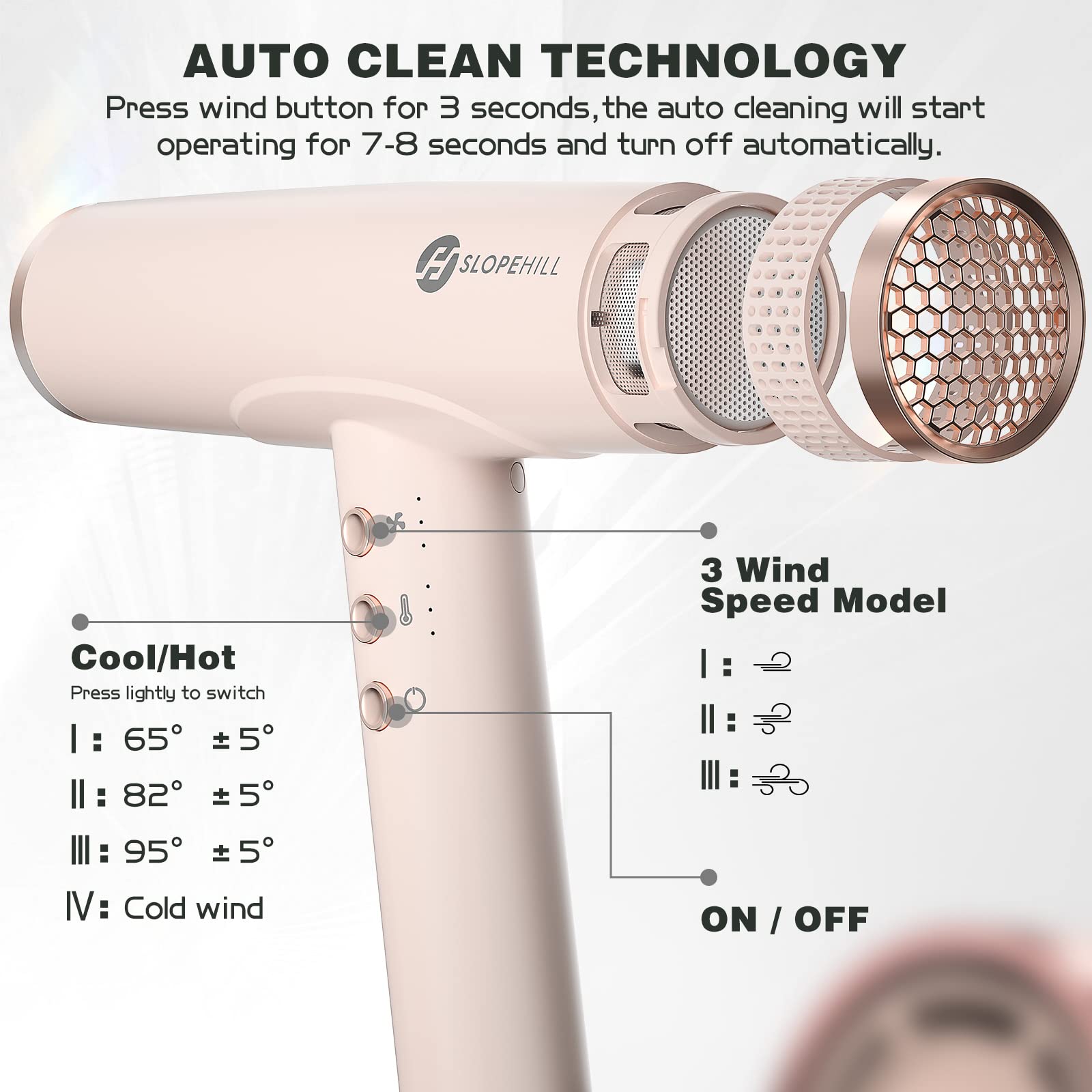 Slopehill 2000W Professional Ionic Hair Dryer for Women - High Speed Blow Dryer with Ceramic Technology, Lightweight & Travel Friendly for Salon & Home Use (Pink) - Perfect for Styling, Quick Drying & On-the-Go Beauty