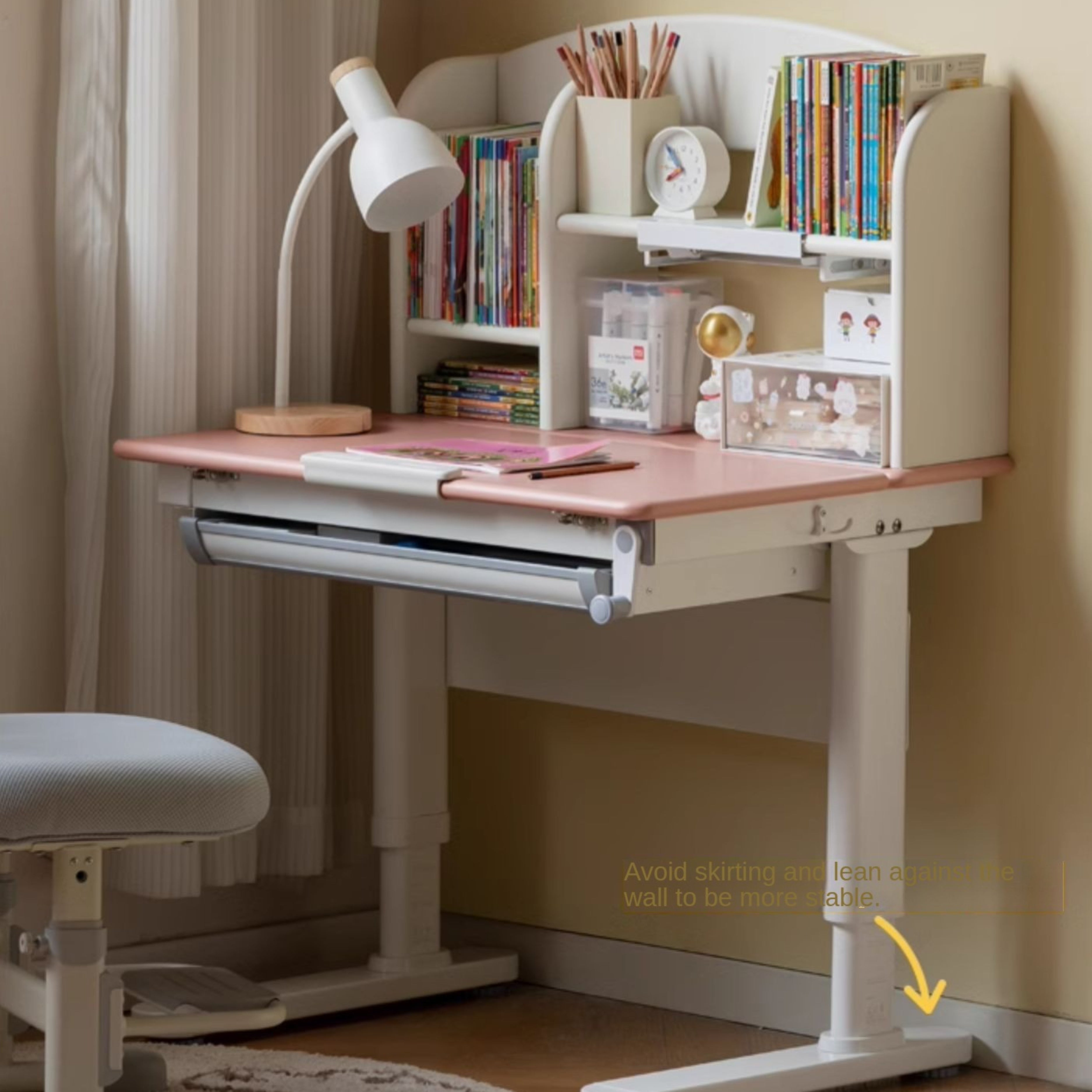 Solid Wood Poplar Kids Study Desk - Adjustable Height Children's Writing Table for Homework & Drawing - Perfect for Bedroom, Homeschool & Classroom Learning