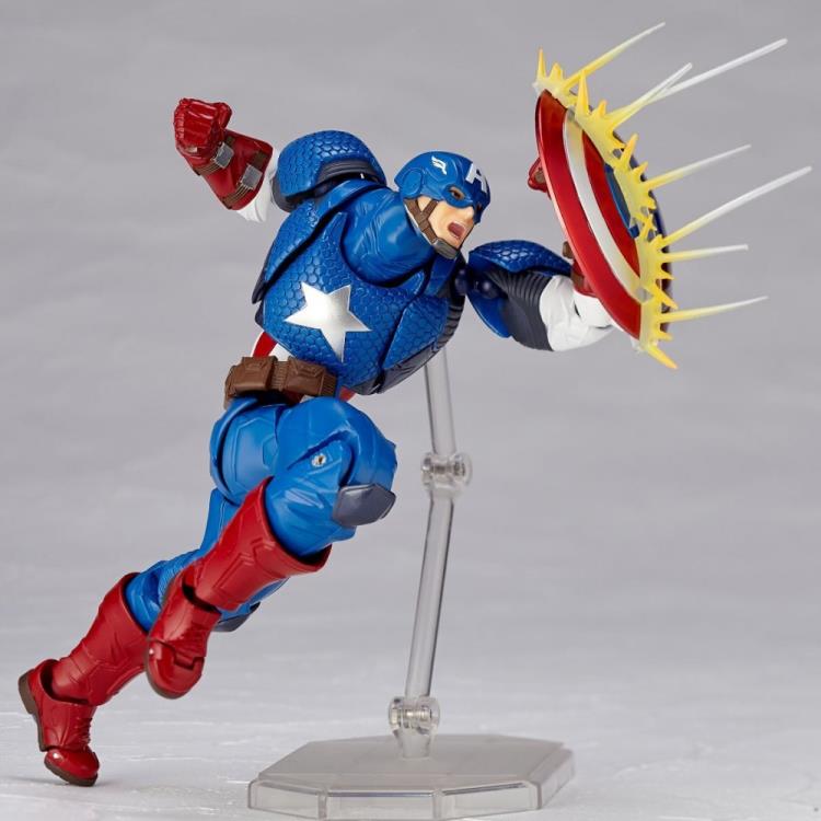 Amazing Yamaguchi Revoltech No.007 Captain America Action Figure - Highly Articulated Collectible for Marvel Fans & Display