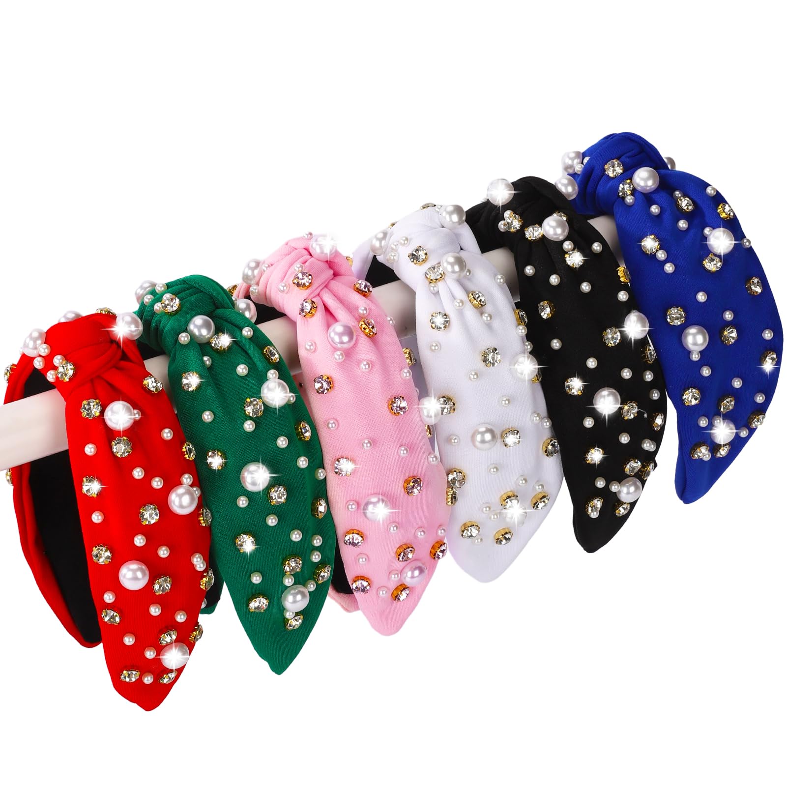 6Pcs Women's Holiday Headbands - Solid Color Rhinestone Hair Hoops for Christmas, Halloween, Fall & Valentine's Day - Festive Pearl Hair Accessories Gift Set (6 Colors) - Perfect for Parties, Weddings & Seasonal Celebrations