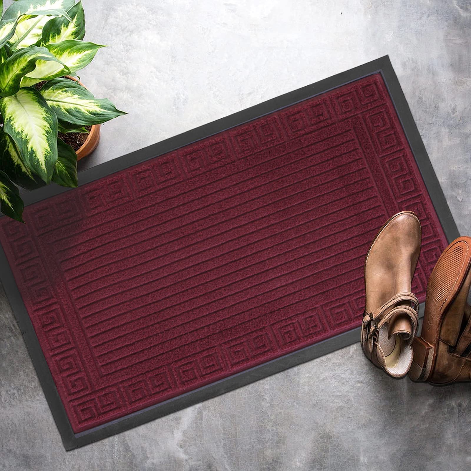 Non-Slip Striped Welcome Doormat 24x16 Inches - Durable Rubber Entrance Mat for Front Door, Outdoor/Indoor Use, Red - Perfect for Home Entryway, Office, Apartment & Mudroom (Traps Dirt & Moisture)