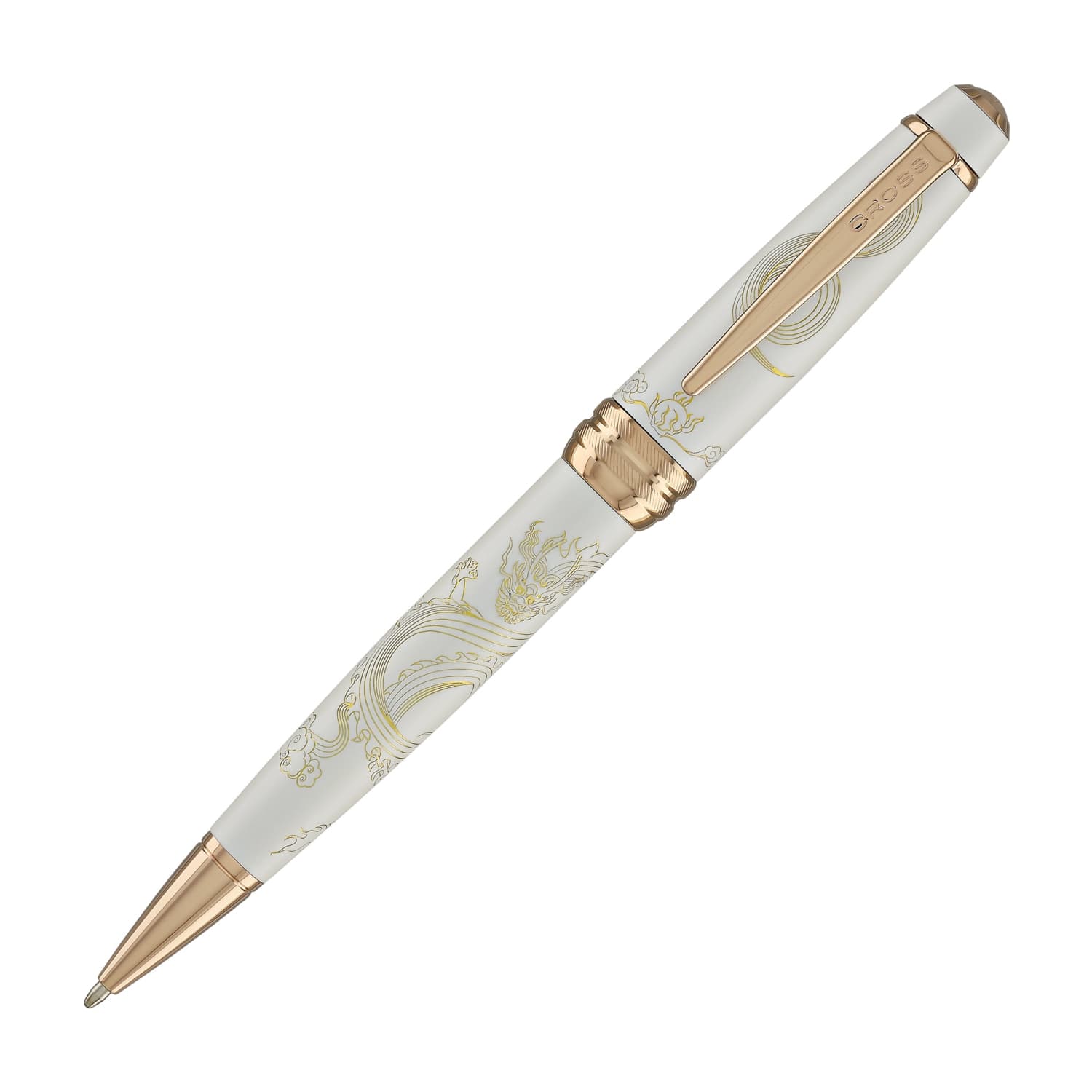 Cross Bailey Year of the Dragon Ballpoint Pen - Pearlescent White Lacquer with Rose Gold Trim | Luxury Writing Gift for Chinese New Year & Special Occasions