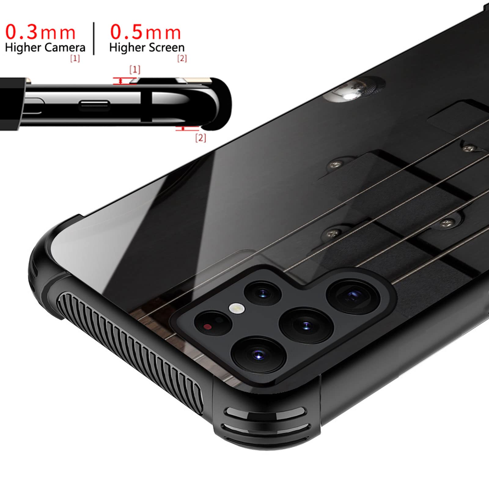 CARLOCA Shockproof Anti-Scratch Hard Acrylic Case for Samsung Galaxy S22 Ultra - Guitar Bass Strings Black Identity Graphic Design | Protective Phone Cover for Work, Travel & Daily Use
