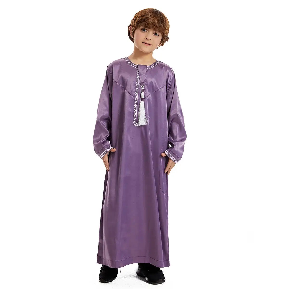 Traditional Middle Eastern Arab Boy Thobe Thawb with Tassel - Islamic Eid & Wedding Outfit for Kids - Perfect for Special Occasions & Cultural Events