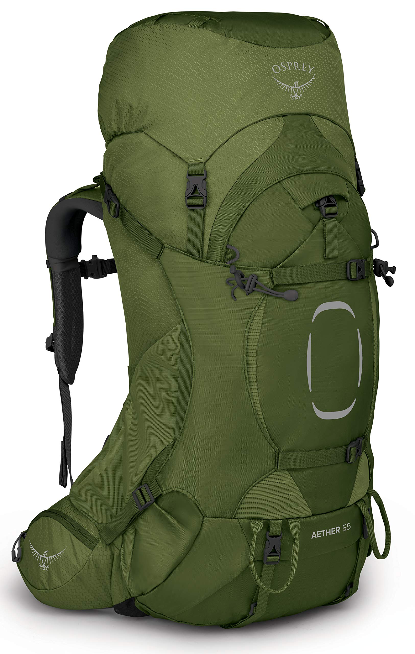 Osprey Aether 55 Backpack for Men - Lightweight Hiking Pack with Adjustable Torso, Garlic Mustard Green, Small/Medium - Perfect for Camping, Backpacking & Outdoor Adventures