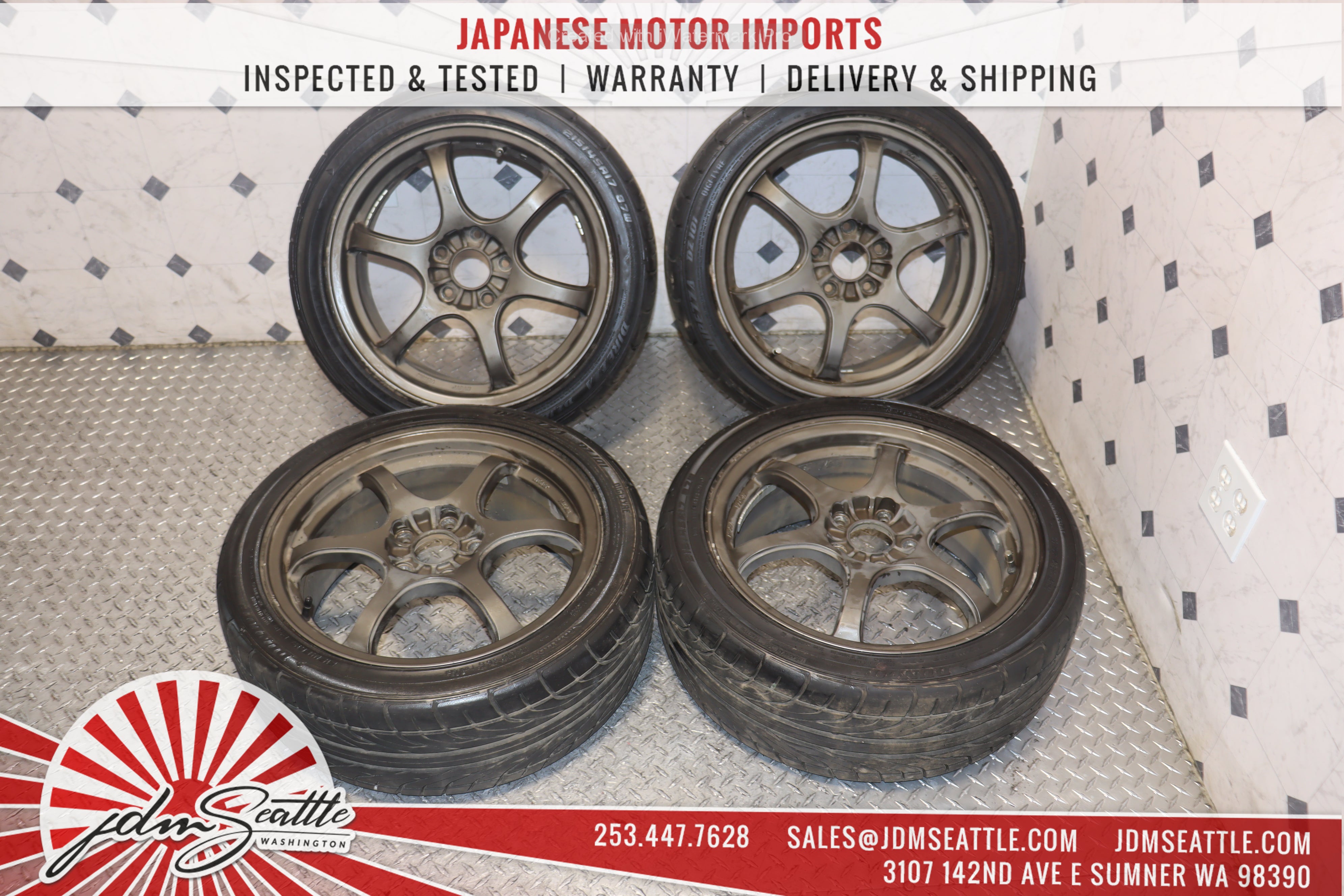 JDM Monza 17x7JJ 5x100 Wheels Set of 4 with 215/45R17 Tires - Lightweight Alloy Rims for Honda Civic, Subaru Impreza - Perfect for Street Performance & Car Upgrades