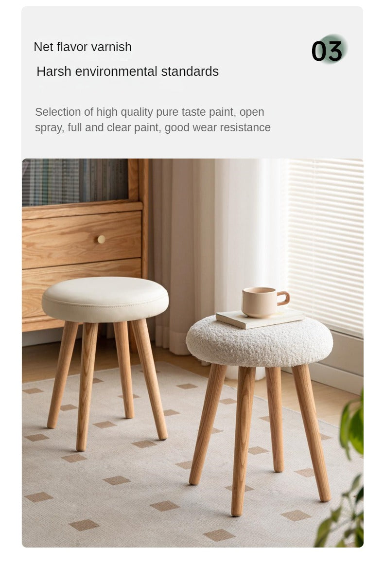 Oak Solid Wood Round Makeup Stool - Durable Vanity Seat with Cushion for Bedroom, Bathroom & Dressing Room - Perfect for Makeup, Hair Styling & Relaxing