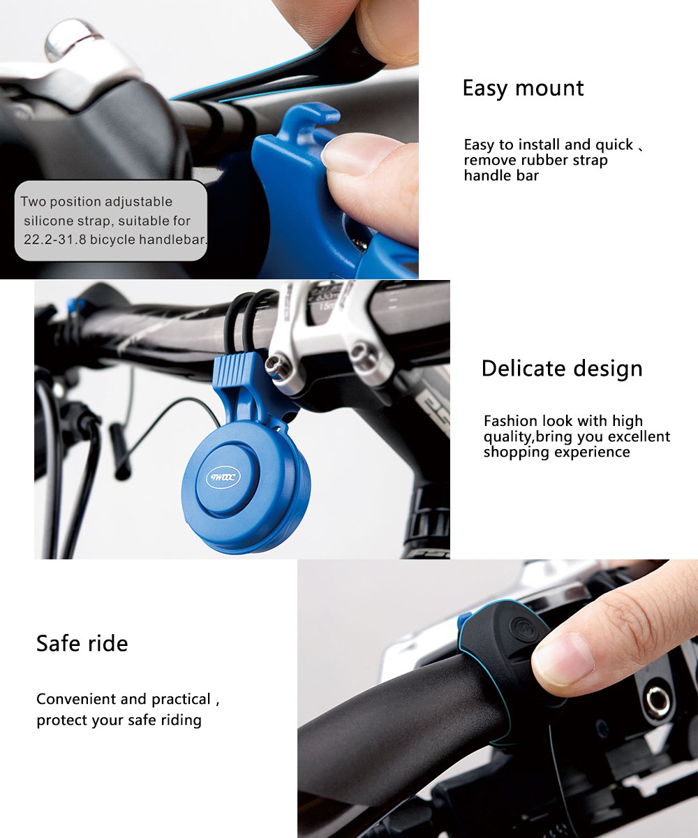 Electric Bike Horn - 100-120DB Waterproof Electronic Bicycle Bell with 4 Sound Modes & Rechargeable Battery (Blue) - Perfect for Commuting, Cycling Safety & Urban Riding