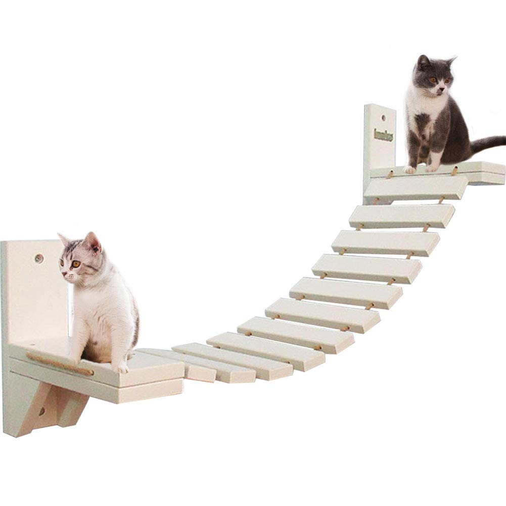 La La Pet® Wall-Mounted Cat Ladder & Bridge - Wooden Cat Perch with 2 Fixed Brackets, Hammock & Condo - Multi-Level Kitty Activity Furniture & Climbing Tower for Indoor Cats - Perfect for Small Spaces & Cat Play Areas