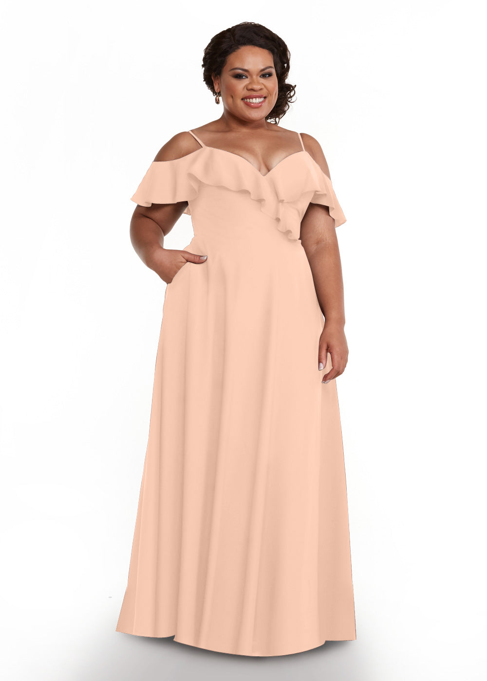 Elegant Off Shoulder Ruffled Chiffon Bridesmaid Dress - A-Line Flowy Design for Weddings, Parties & Special Occasions