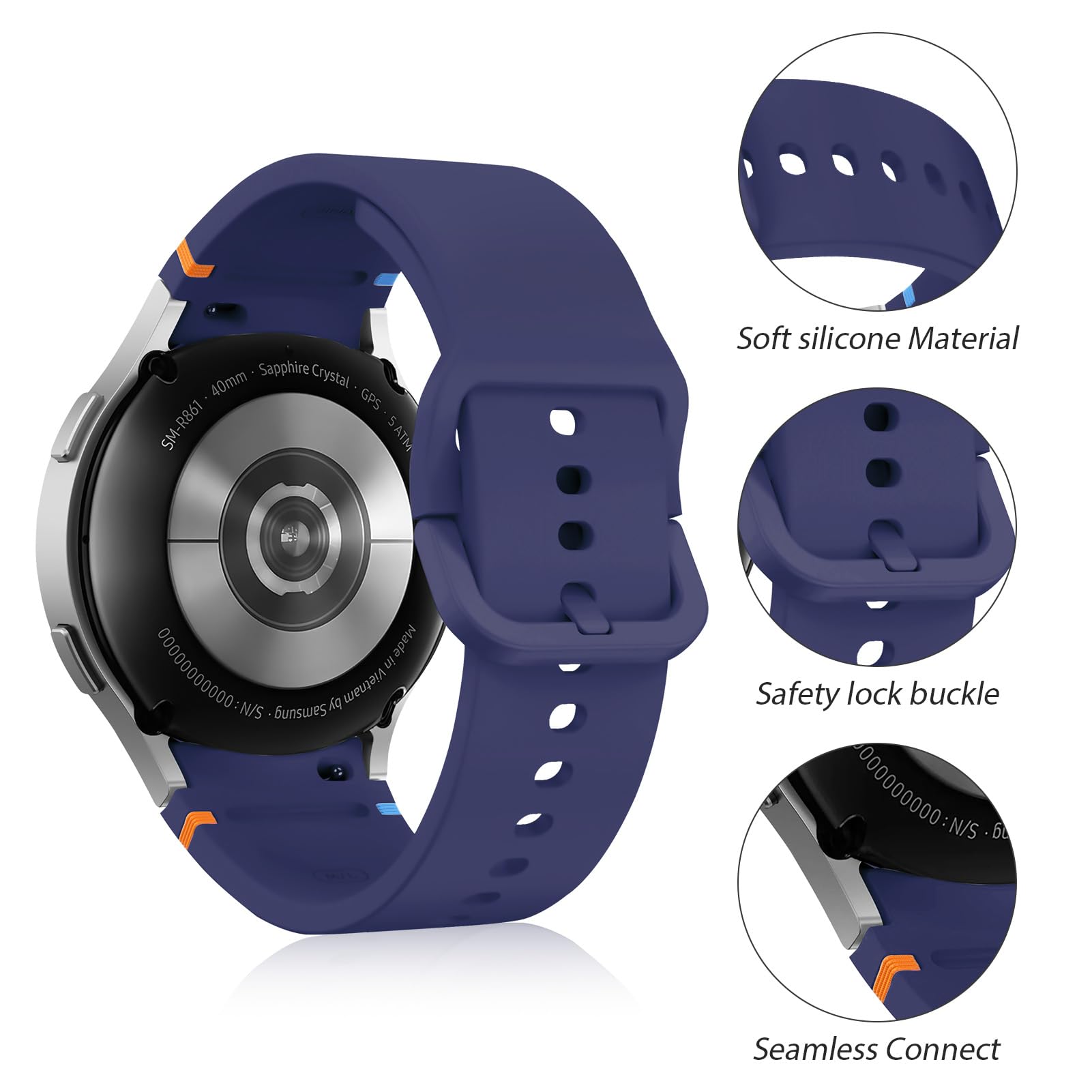 Samsung Galaxy Watch 7/6/5/4 Straps - No Gap Silicone Band for Sports & Fitness