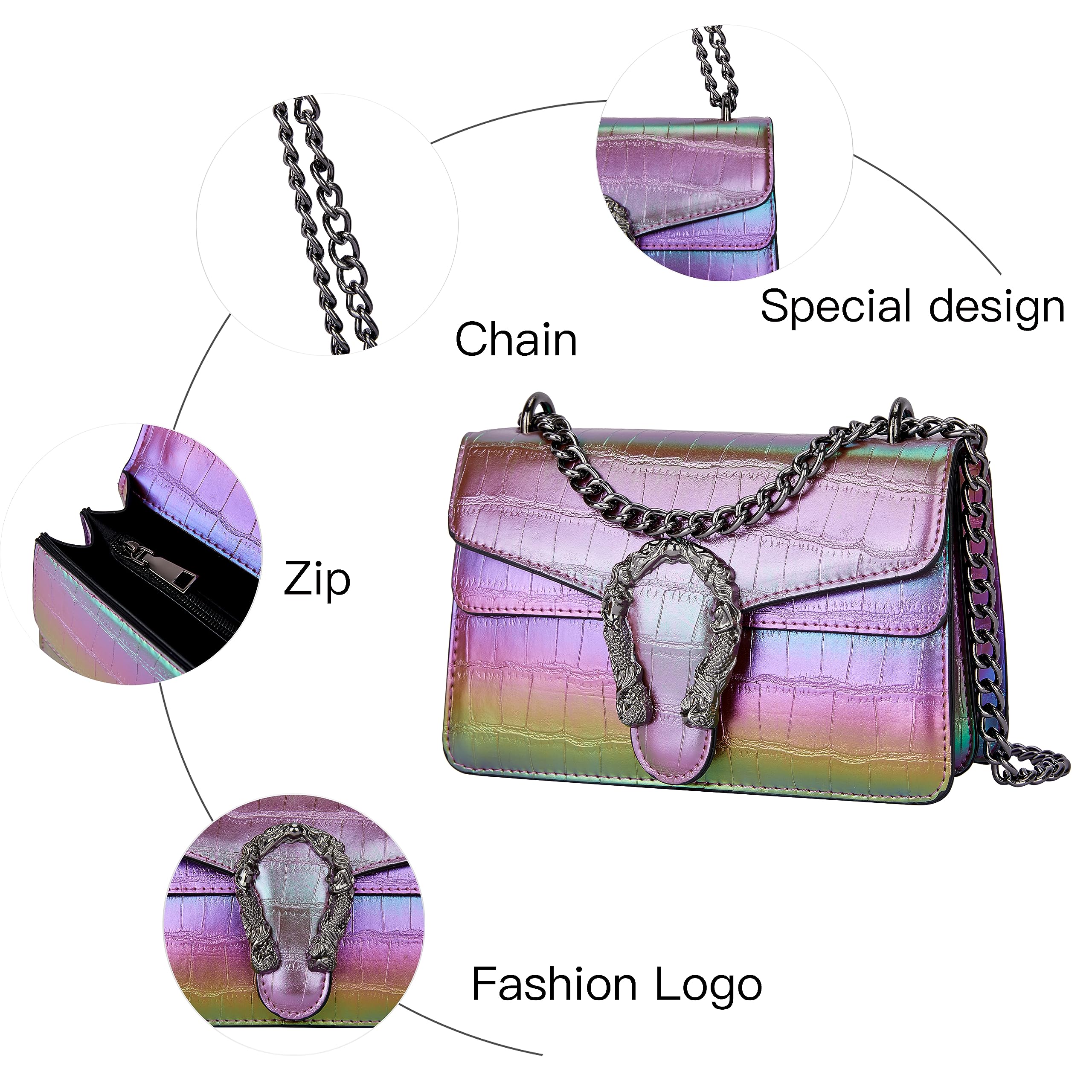 Trendy Women's Crossbody Bag with Snake Print & Chain Strap - Genuine Leather Shoulder Purse for Everyday Use, Work, Travel & Shopping