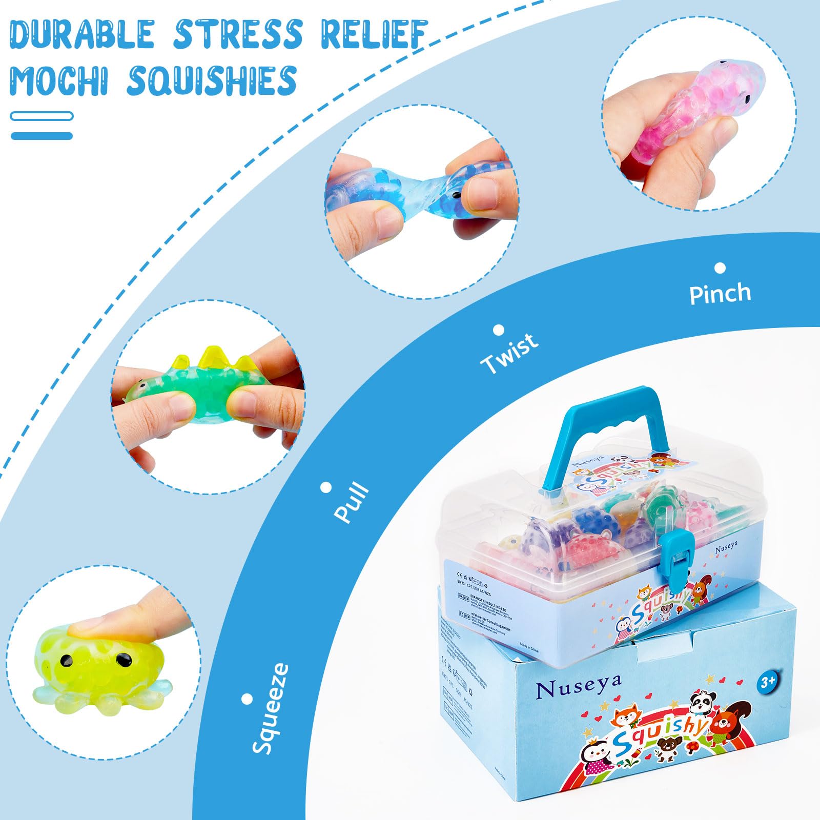 Nuseya 42-Piece Squishy Toys Set - Kawaii Mochi Squishy Fidget Toys, Stress Relief Sensory Toys for Kids with Storage Box, Unique Animal Shapes - Perfect for Birthday Gifts, Party Favors & Anxiety Relief