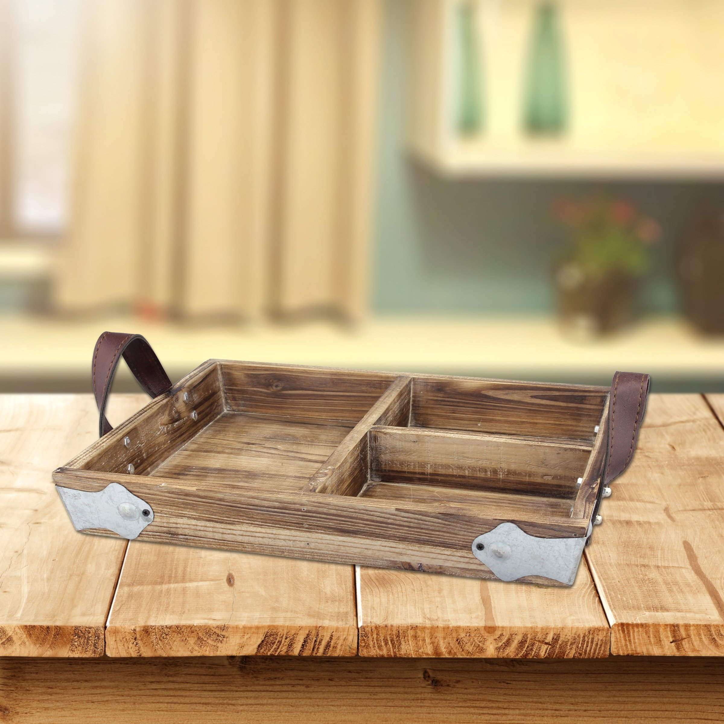 Rustic Wood Serving Tray with Leather Handles - Perfect for Parties & Home Decor