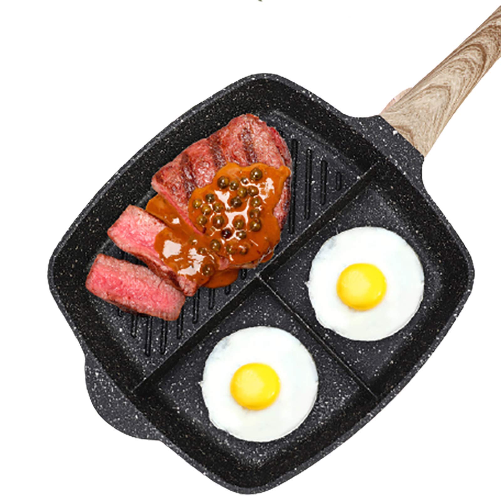 XBSXP Non-Stick 3 Hole Egg Steak Frying Pan - 28cm/30cm Round Pancake Pan for Breakfast, Ham & Cooking - Perfect for Omelets, Crepes & Family Breakfasts