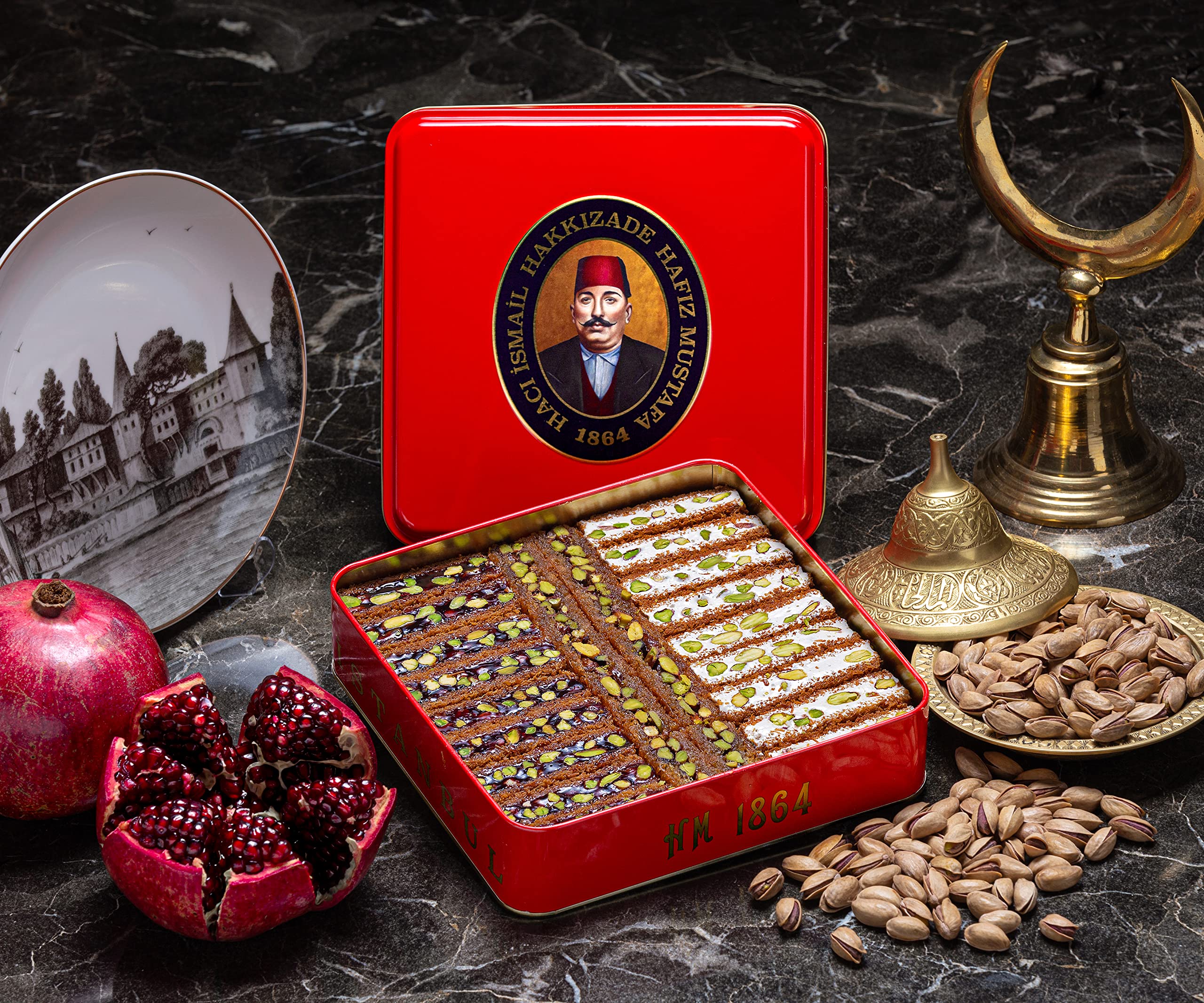 Hafiz Mustafa 1864 Istanbul Turkish Delight Gift Box - Assorted Flavors (Pistachio, Pomegranate, Milk) with Ottoman Kadaifi - Premium Turkish Dessert Snacks for Birthday, Christmas Gifts | Perfect for Holiday Treats, Party Favors & Gourmet Gift Baskets