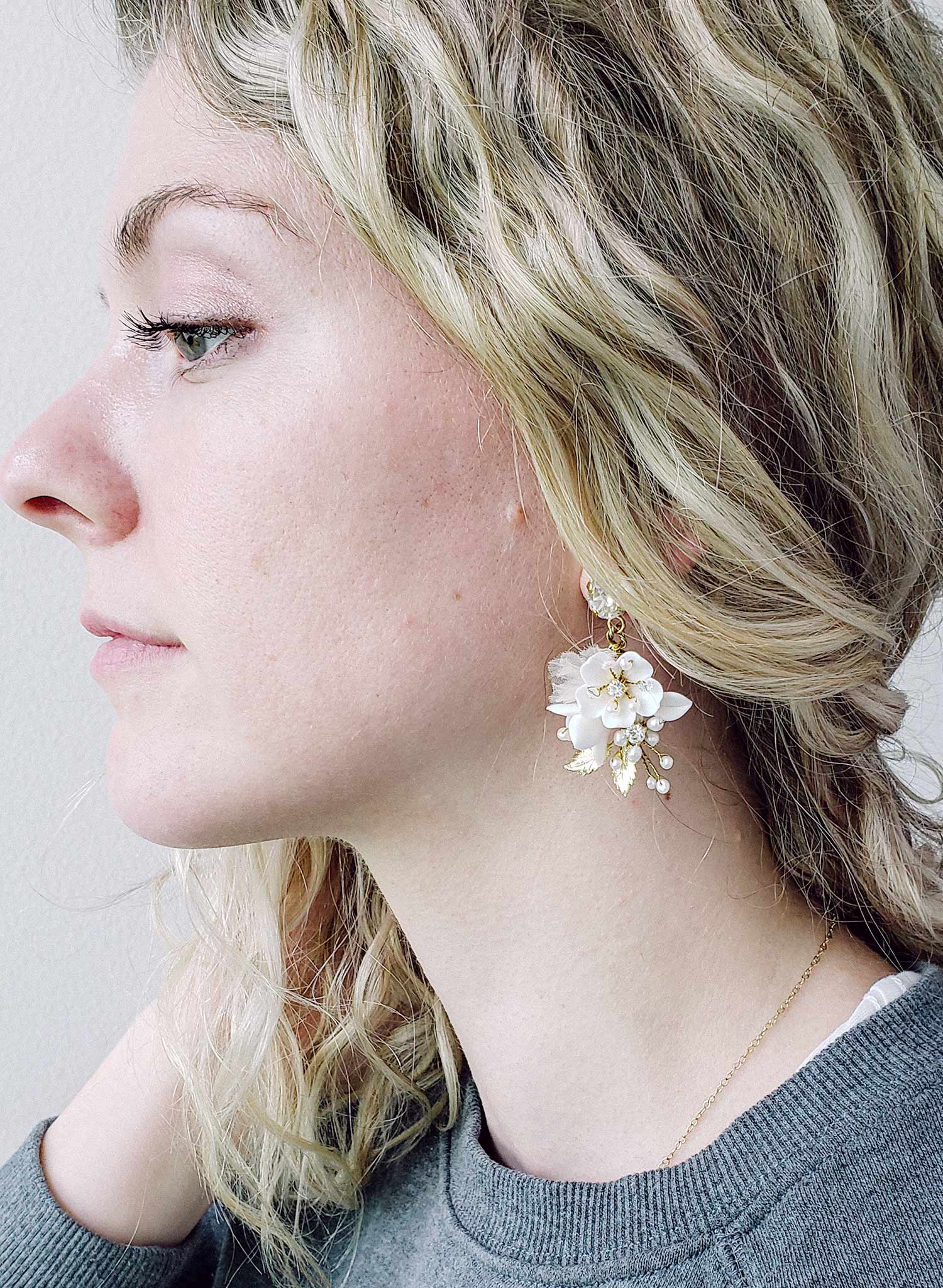 Elegant Petite Floral Crystal Bridal Earrings - Style #2100 | Perfect for Weddings, Prom & Formal Events