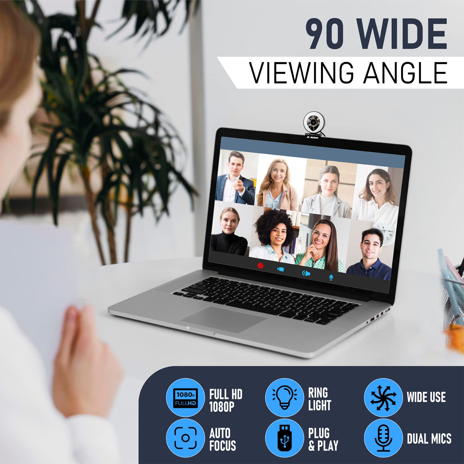 Agape Full HD 1080P Webcam with Built-in Microphone & Auto Focus - Plug & Play USB Web Camera with Adjustable Ring Light & Tripod Stand for Zoom/Skype/Teams Meetings, Online Classes, Live Streaming & Gaming