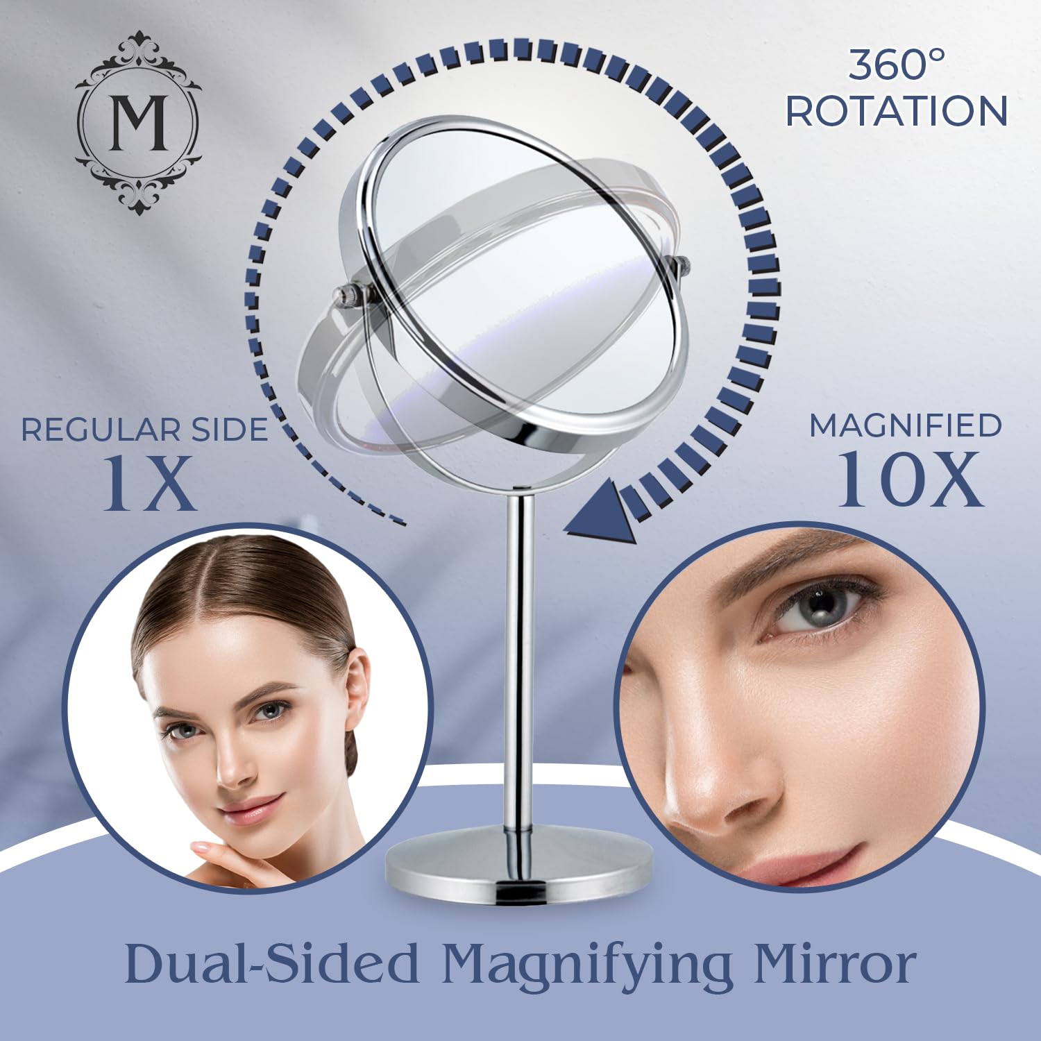 10X Magnifying Makeup Mirror with Stand - Double Sided 10X/1X Magnification, 7