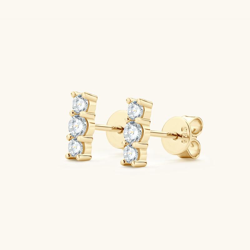 Triple Bar Premium Moissanite Stud Earrings for Women - 14K White Gold Hypoallergenic Diamond Simulant Jewelry - Perfect for Weddings, Anniversaries & Everyday Elegance