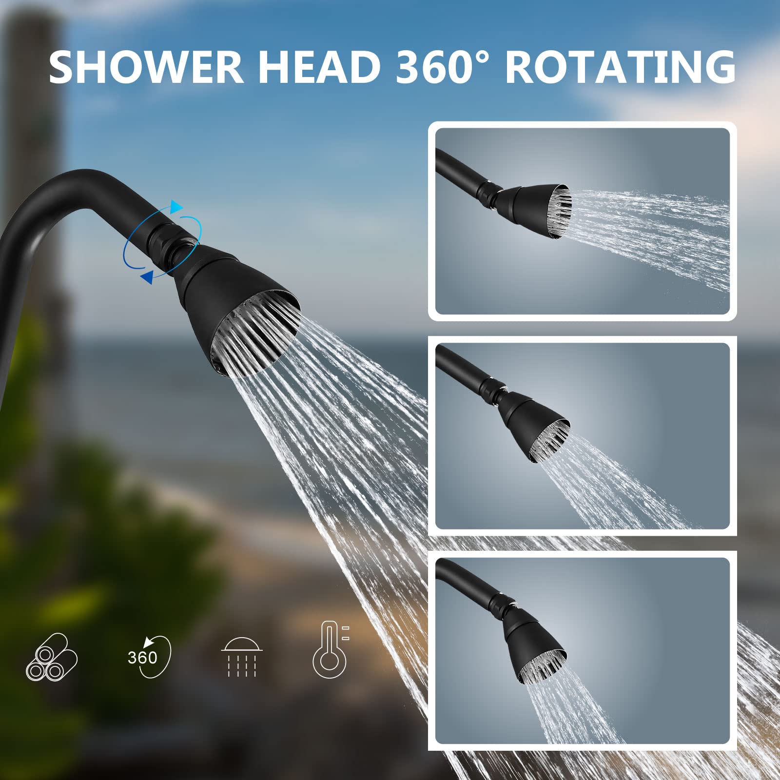Aolemi Matte Black Outdoor Shower Kit with Brass Showerhead - Double Handle Exposed Faucet System, 6 Inch Center Brass Mix Valve & Soap Dish - Perfect for Backyard, Poolside, and Garden Shower Areas