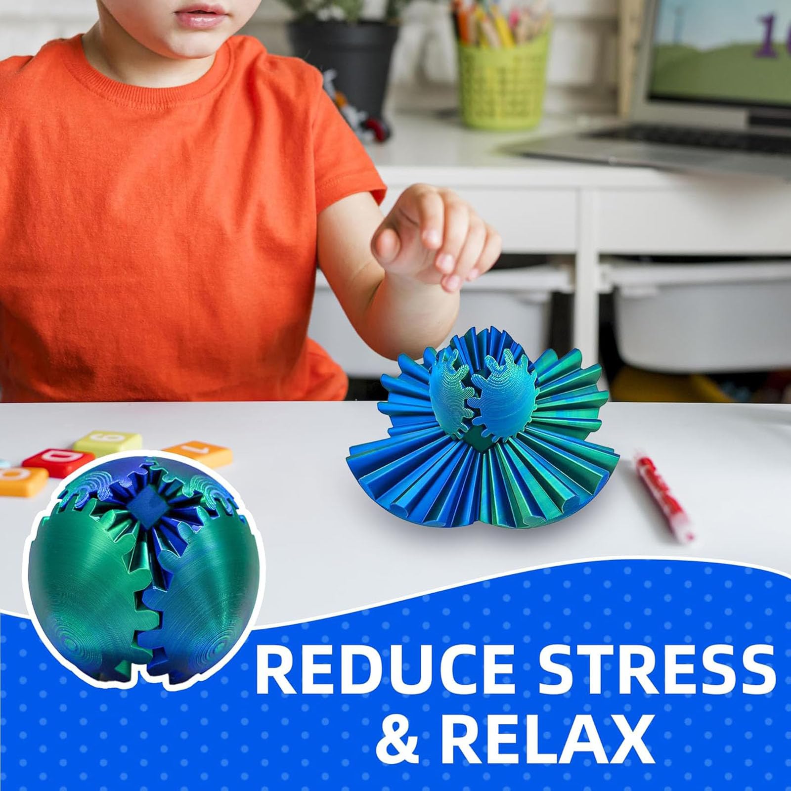3D Printed Gear Sphere Fidget Toy - Stress Relief & Anxiety Relaxation for Kids & Adults - Perfect for Christmas, Birthday Gifts (Red) - Great for Office, School, Travel and Home Use