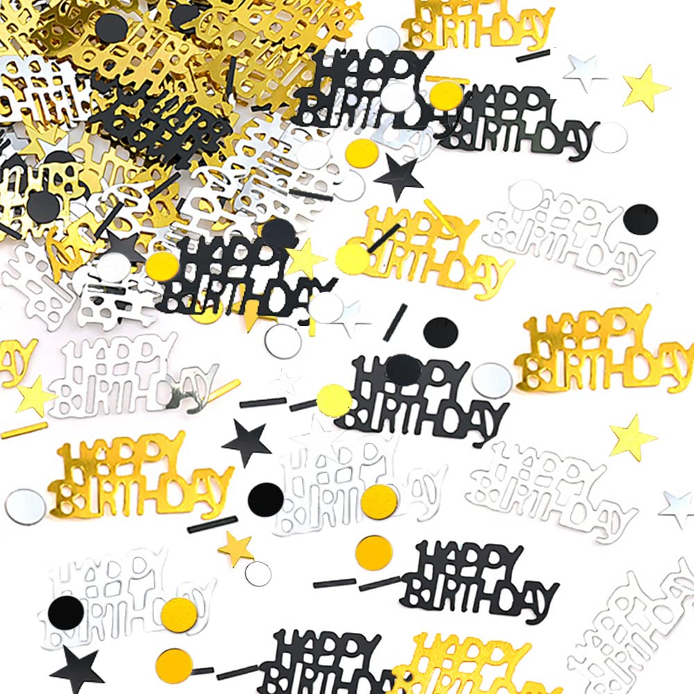 Maigendoo Metallic Glitter Confetti - Gold, Silver & Black Sequin Table Decor (30G/1OZ) | Perfect for Birthday Parties, Weddings, Balloon Art, DIY Crafts & Festival Decorations | Adds Sparkle to Tables, Gift Wrapping & Photo Backdrops