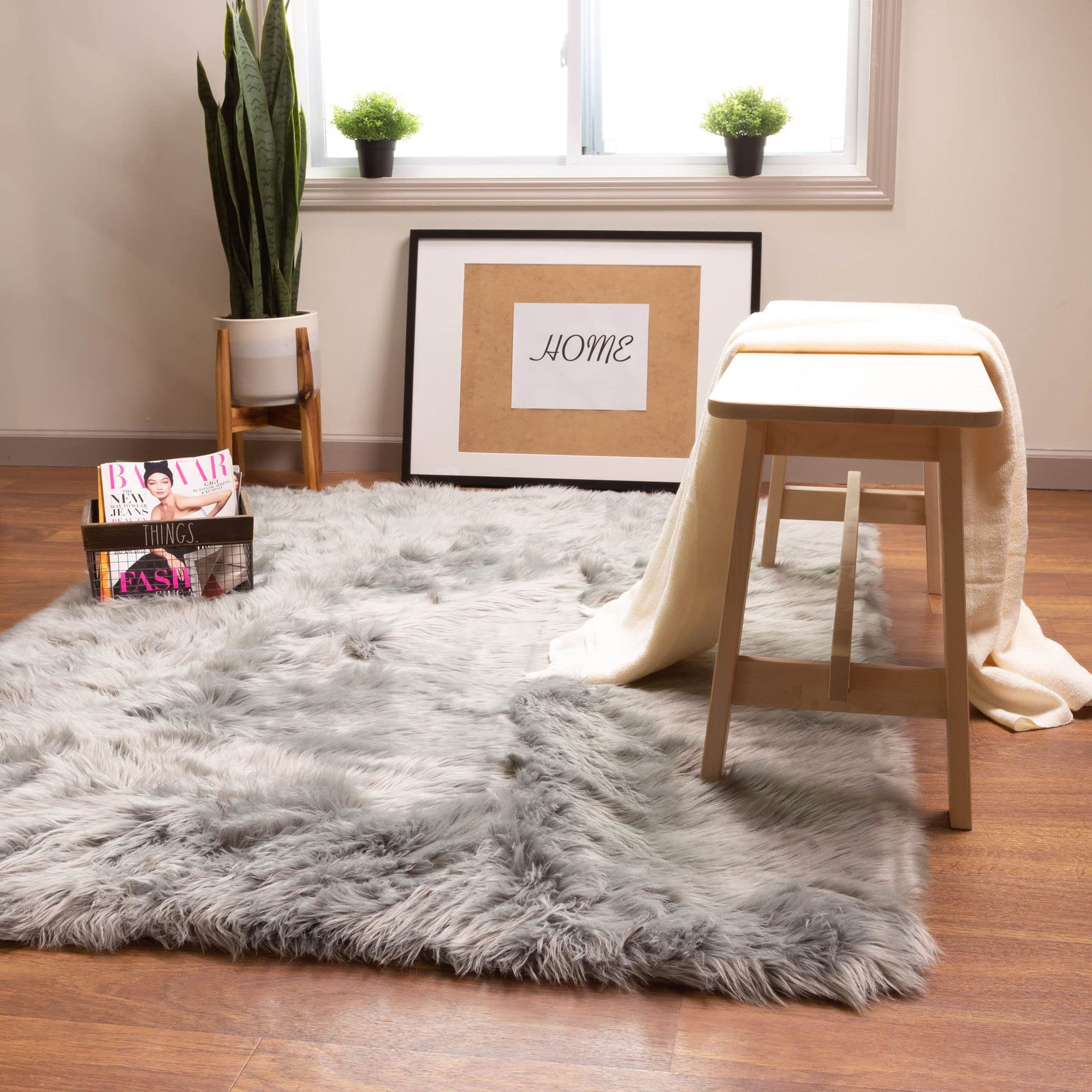 Ultra Soft Fluffy Faux Sheepskin Area Rug - Gray 4x6 Feet Plush Carpet for Bedroom, Living Room & Nursery | Cozy Home Decor, Perfect for Floor Seating & Pet Bed