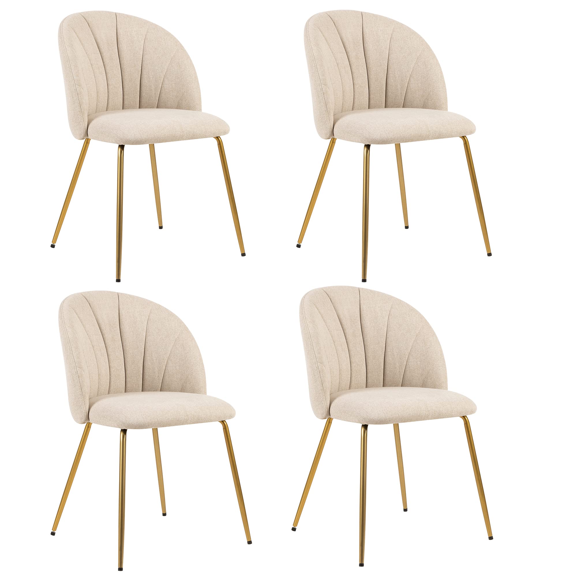 LEEJAY 32 Inch Mid Century Modern Dining Chairs - Set of 4 Beige Fabric Upholstered Accent Chairs with Gold Metal Legs for Kitchen, Living Room & Dining Room | Comfortable Seating for Family Meals & Entertaining Guests