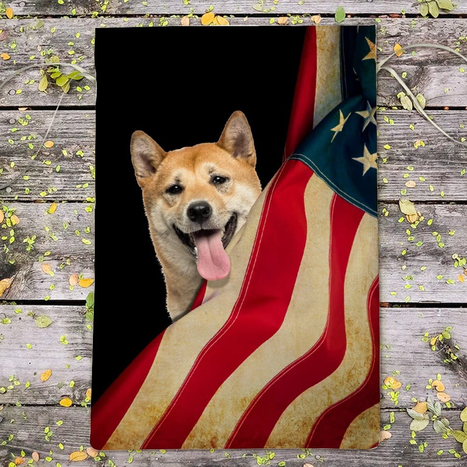 Double-Sided American Flag with Shiba Inu - 12.5x18.5 Inch Vertical Burlap Garden Flag for Outdoor Yard Decor, Farmhouse & Seasonal Holiday Banner | Perfect for Patio, Front Porch, and Home Entrance Welcome Sign