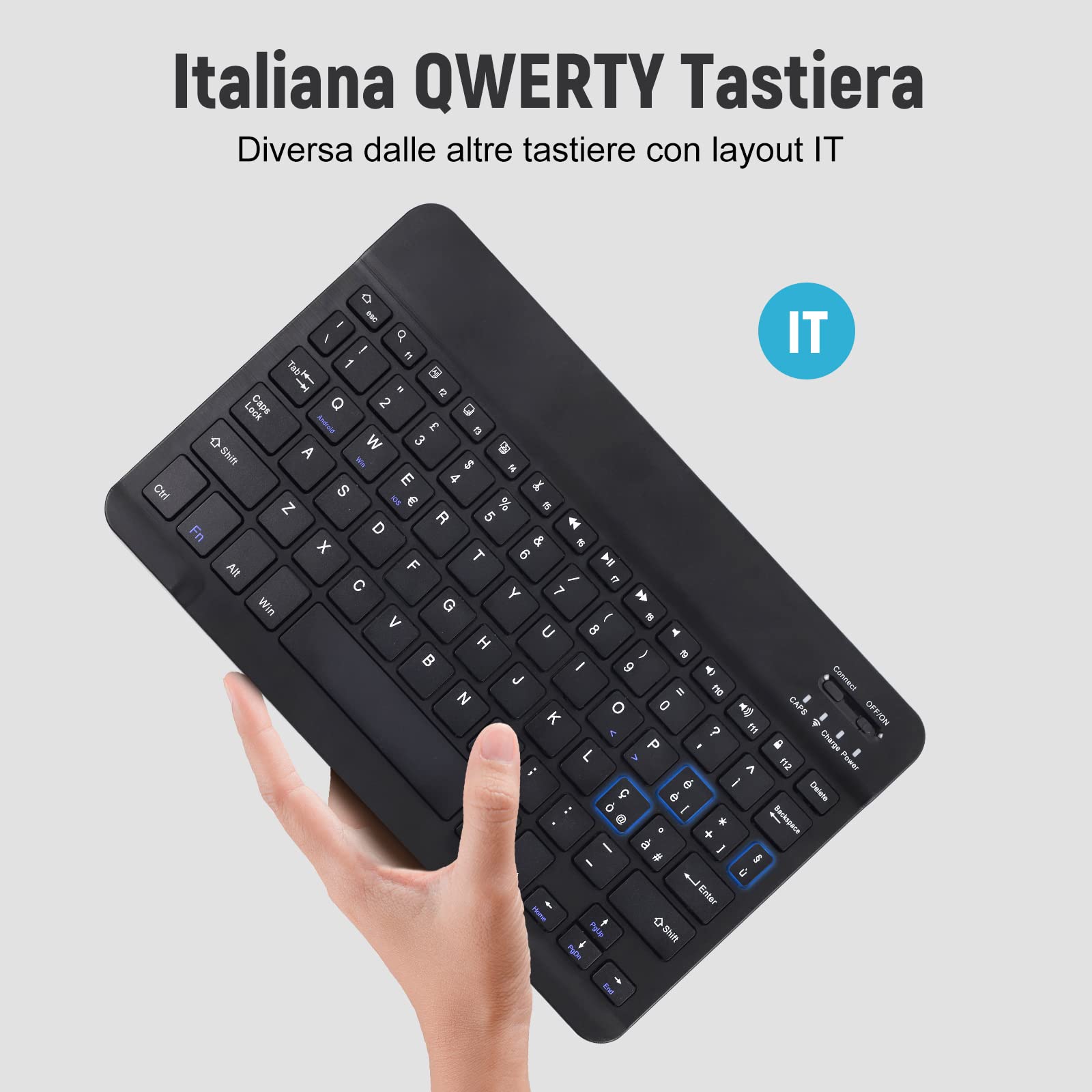 Lielax Bluetooth Keyboard Case for iPad 10.2 (2021/2020/2019 9th/8th/7th Gen), iPad Air 3 & iPad Pro 10.5 - Removable Italian QWERTY Keyboard with Pencil Holder & Stand - Perfect for Work, Study & Travel - Black