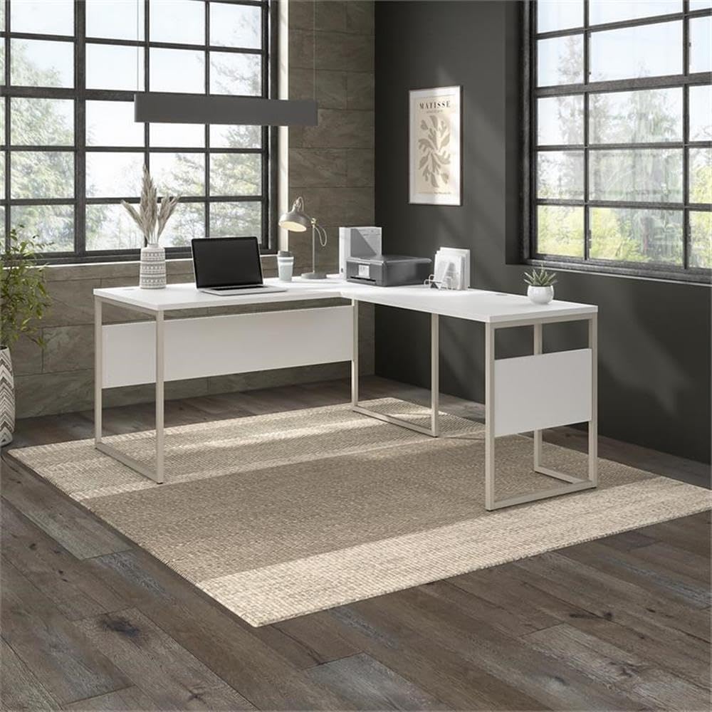 Bush Business Furniture Hybrid L-Shaped Desk with Sturdy Metal Legs - Perfect for Home Office, Small Spaces & Modern Workspaces