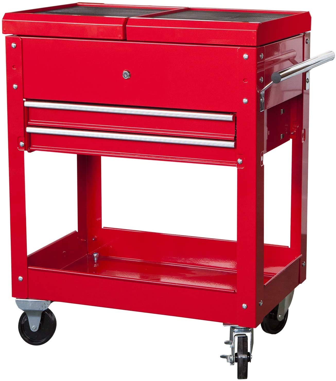 HPDMC 2-Drawer Rolling Tool Chest with Work Surface - Red Garage Workshop Organizer for Tools & Storage | Ideal for Mechanics, DIY Projects & Home Garage Use