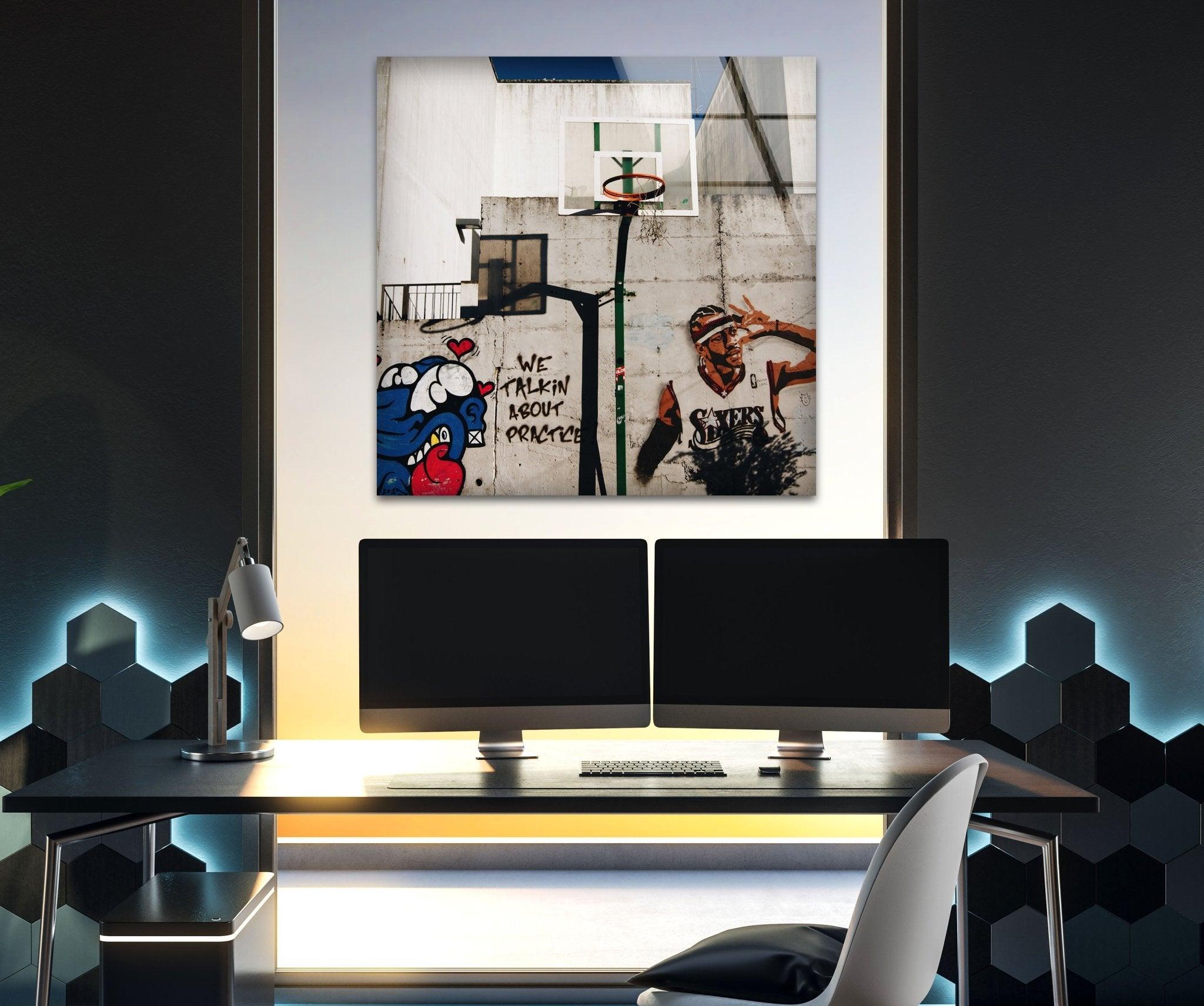 Banksy Graffiti Art Glass Wall Decor - Modern Urban Home & Office Artwork for Living Room, Bedroom or Office Space