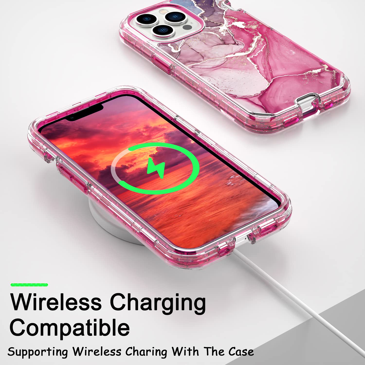 Losin iPhone 13 Pro Max Case (6.7 inch) - Luxury Marble Glitter Protective Cover with Shockproof Design | Fashionable 3-in-1 Phone Case for Women & Girls | Perfect for Daily Use, Work, and Special Occasions