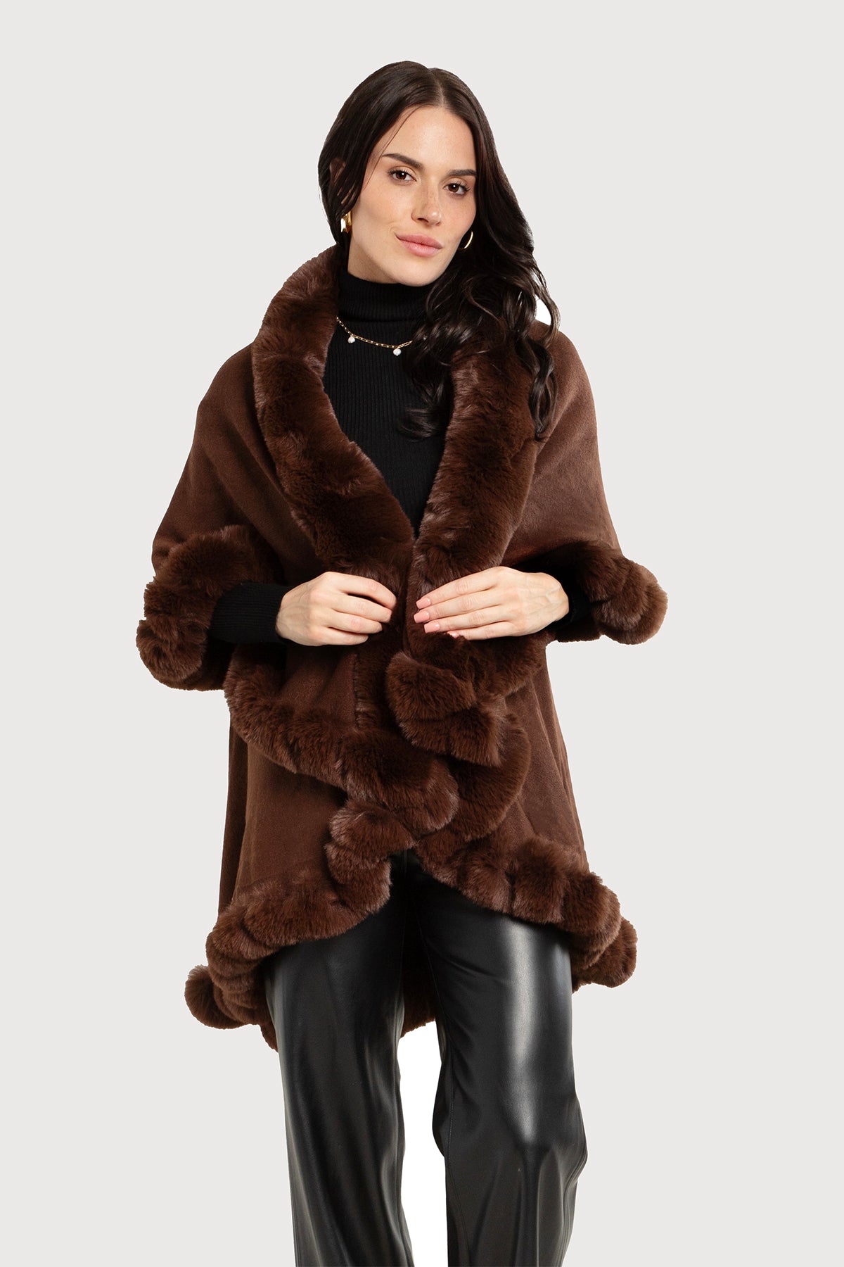 Elegant Layered Kimono Faux Fur Cape Coat - Women's Winter Fashion Outerwear for Parties, Weddings & Evening Events