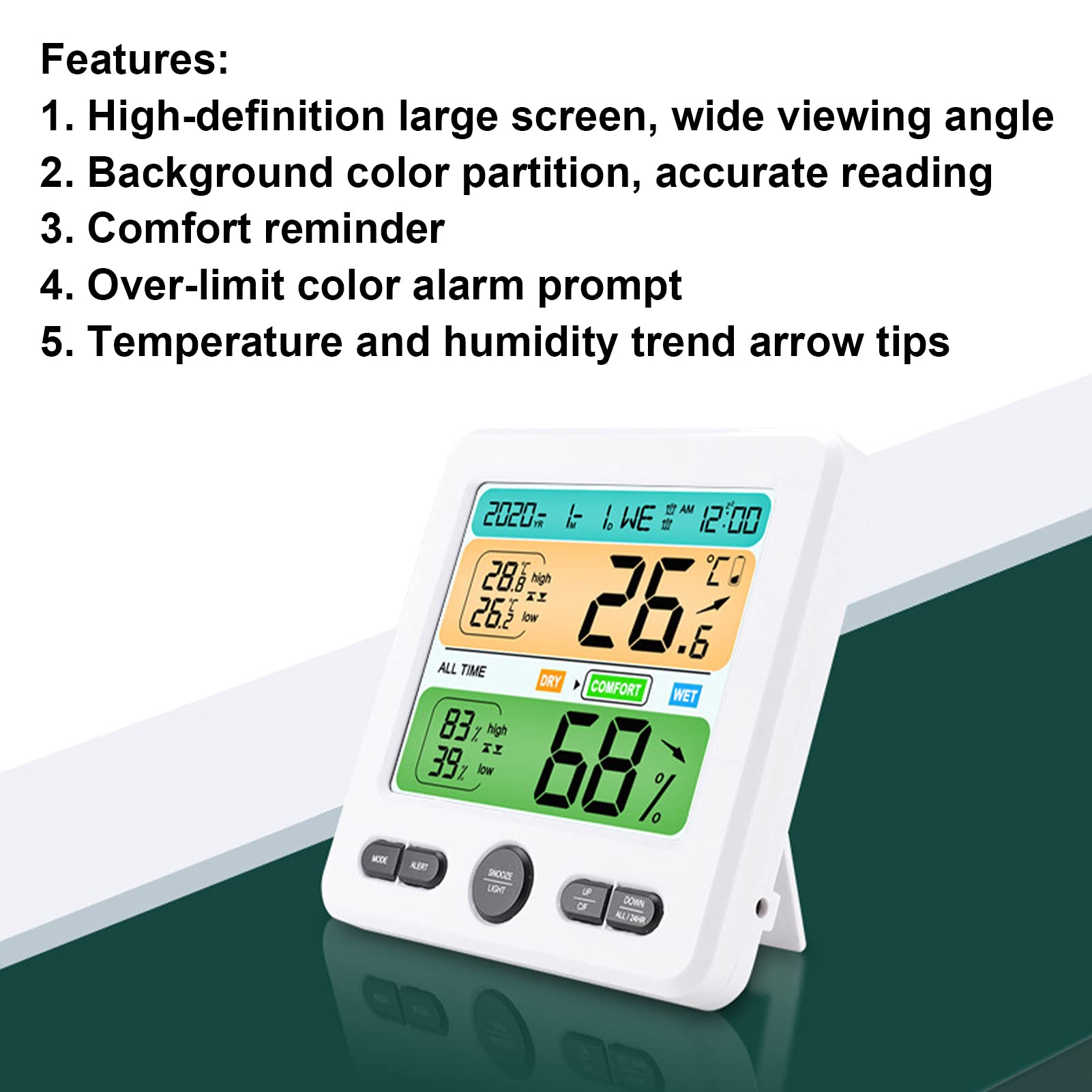 Accurate Weather Forecast Digital Clock with Snooze Function - White Display for Bedroom, Living Room & Flower Room | Perfect for Home, Office & Nursery Use
