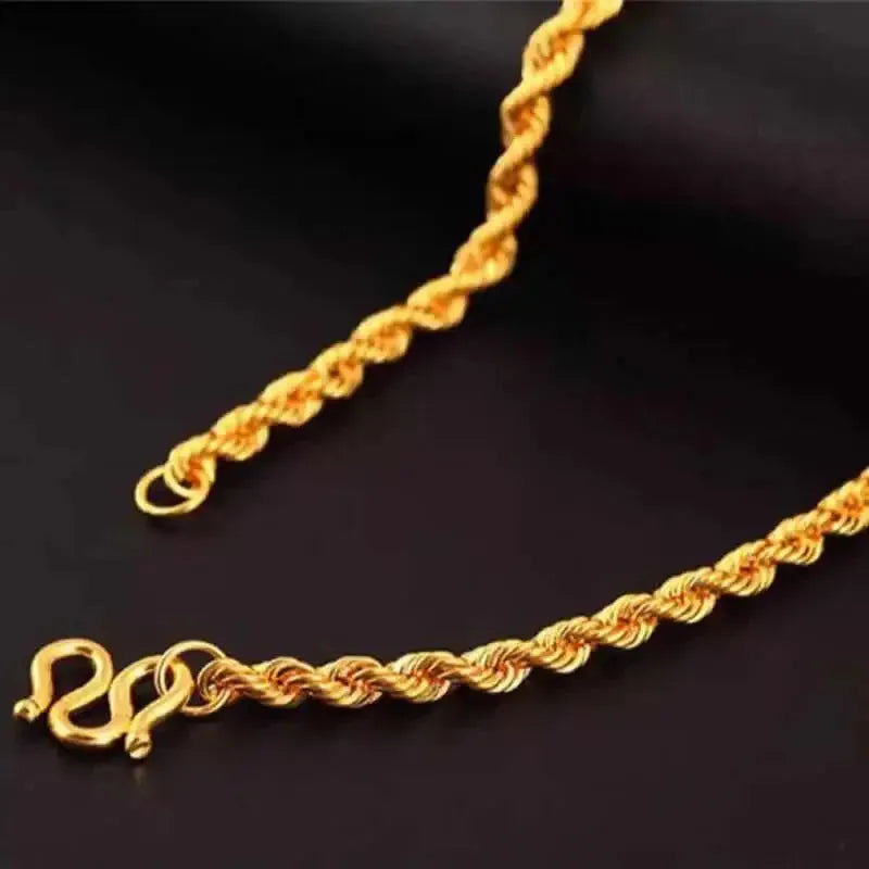 24K Yellow Gold Necklace for Women - 999 Pure Solid Gold Rope Link Chain - Perfect for Weddings, Parties, and Special Occasions