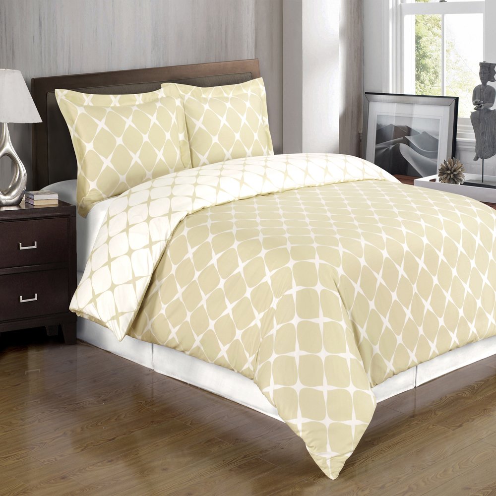 Premium 100% Cotton Reversible Bloomingdale Comforter Set - 300 Thread Count Luxury Bedding with Superior Single-Ply Yarn - 3 Piece Twin/Twin XL Size in Beige & Ivory - Perfect for Guest Rooms, Dormitories & Cozy Bedroom Retreats