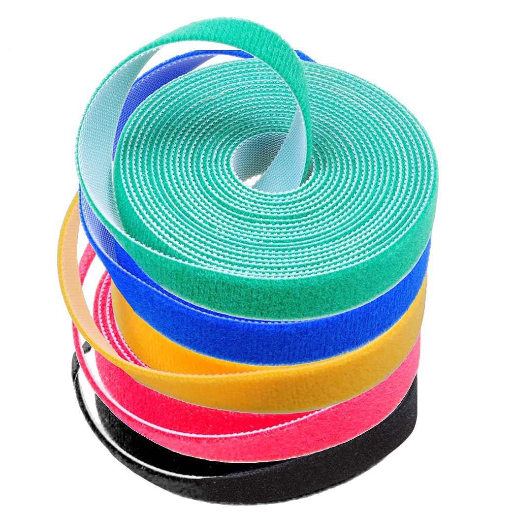 5-Pack Reusable Hook & Loop Cable Ties - 33ft Nylon Fastening Straps for Wire & Cord Organization - Perfect for Home, Office, and Car Cable Management