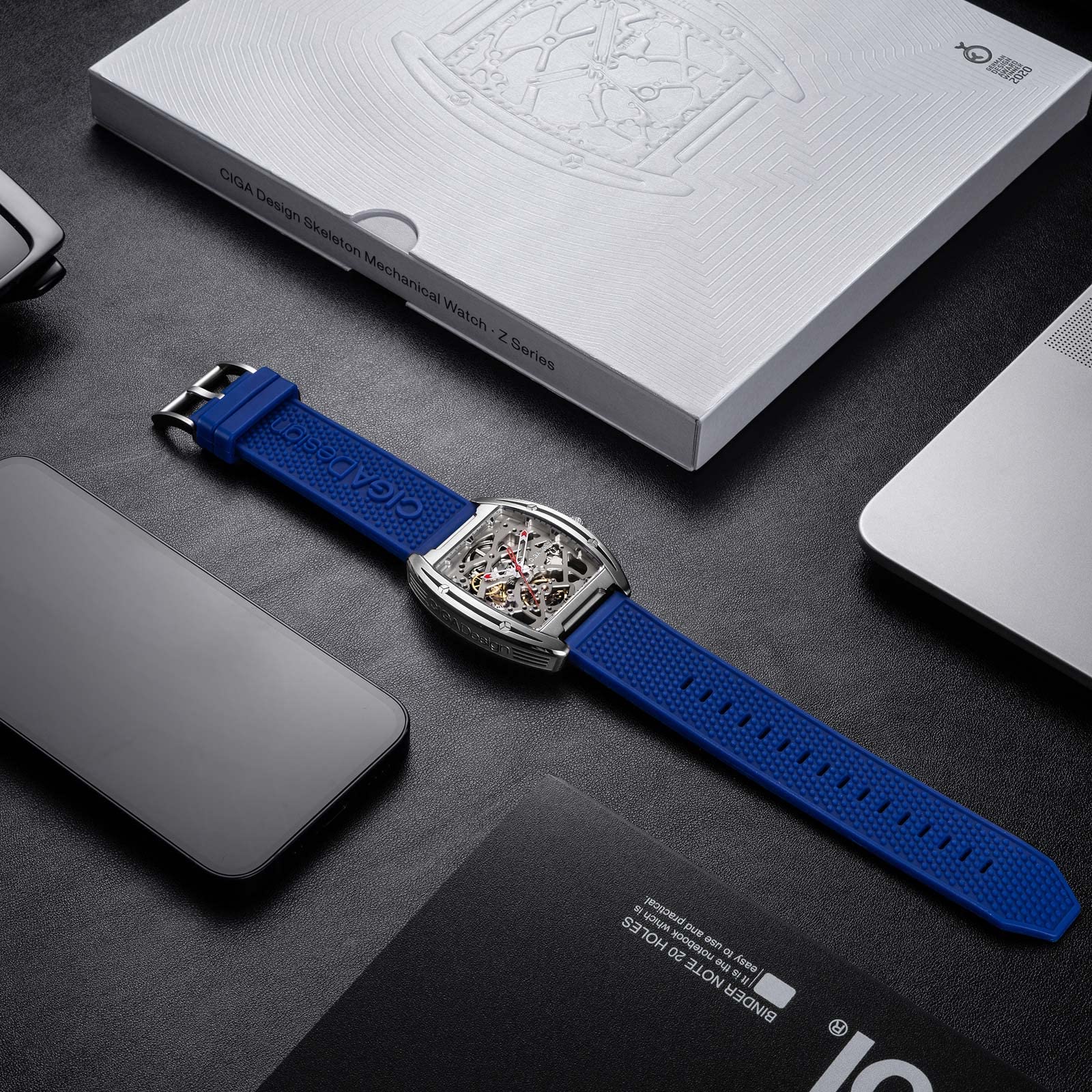 CIGA Design Z Series Automatic Skeleton Mechanical Watch - Luxury Tonneau Wristwatch with Leather & Silicone Strap, Stainless Steel Case, Business Dress Style, Waterproof Timepiece for Men & Women | Perfect for Formal Occasions, Office Wear & Gift Giving