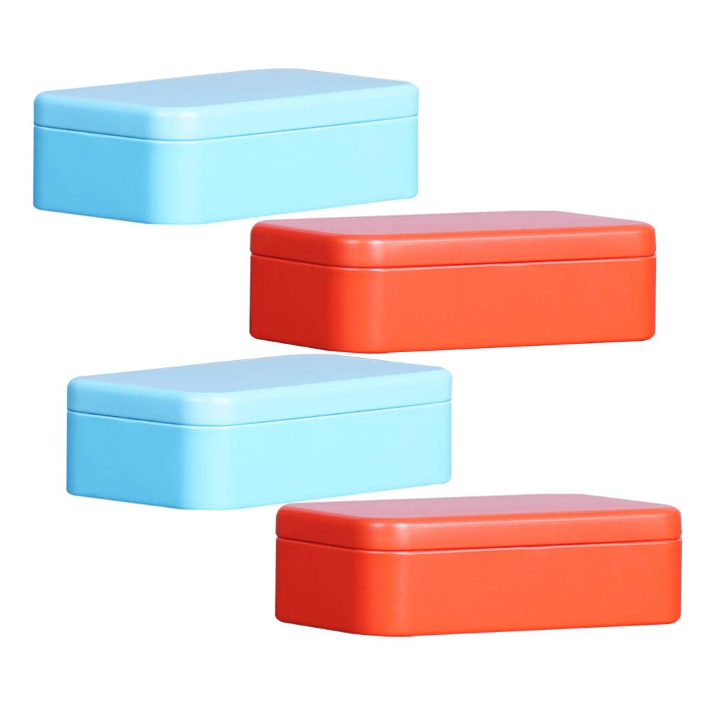 HEALLILY 4-Piece Rectangular Metal Tins with Lids - Decorative Empty Candle Containers, Gift Boxes for Candy, Loose Tea Storage, Wedding Favors (Sky Blue & Orange) - Perfect for Home Decor, Party Favors & DIY Crafts