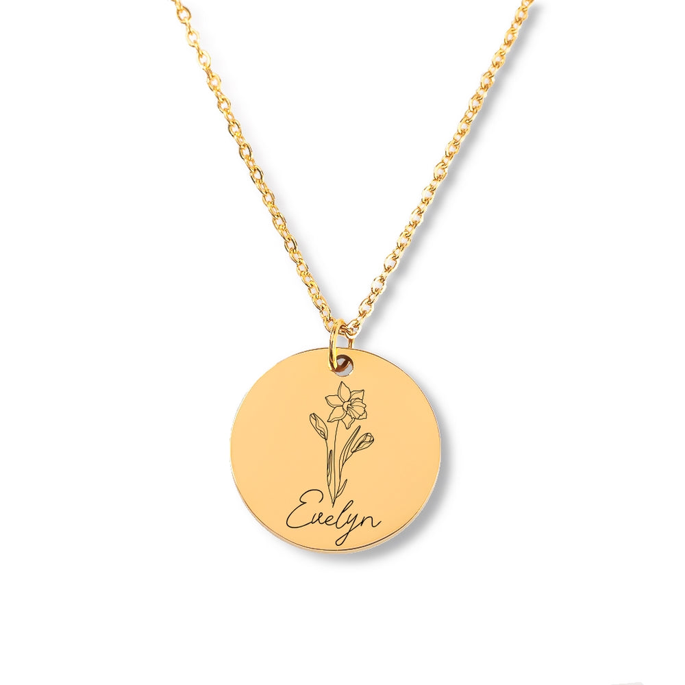 Personalized Name & Birth Flower Necklace - Custom Engraved Jewelry Gift for Daughter, Best Friend, Wife | Birthday, Anniversary, Mother's Day Present