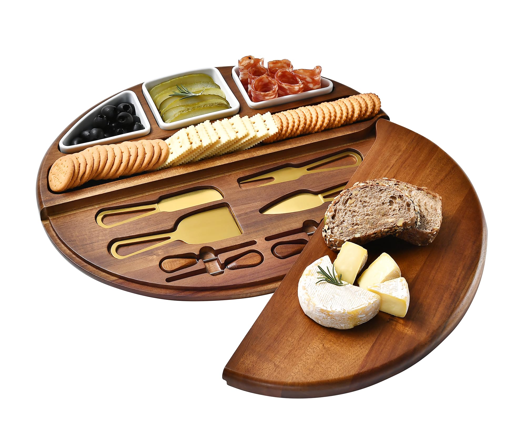 Premium Acacia Wood Cheese Board Set - Large Charcuterie Cutting Board with Engraving - Perfect for Entertaining, Christmas Gifts, Weddings & Parties - Housewarming, Birthday & Anniversary Present - Great for Wine & Cheese Nights, Charcuterie Platters, Holiday Gatherings