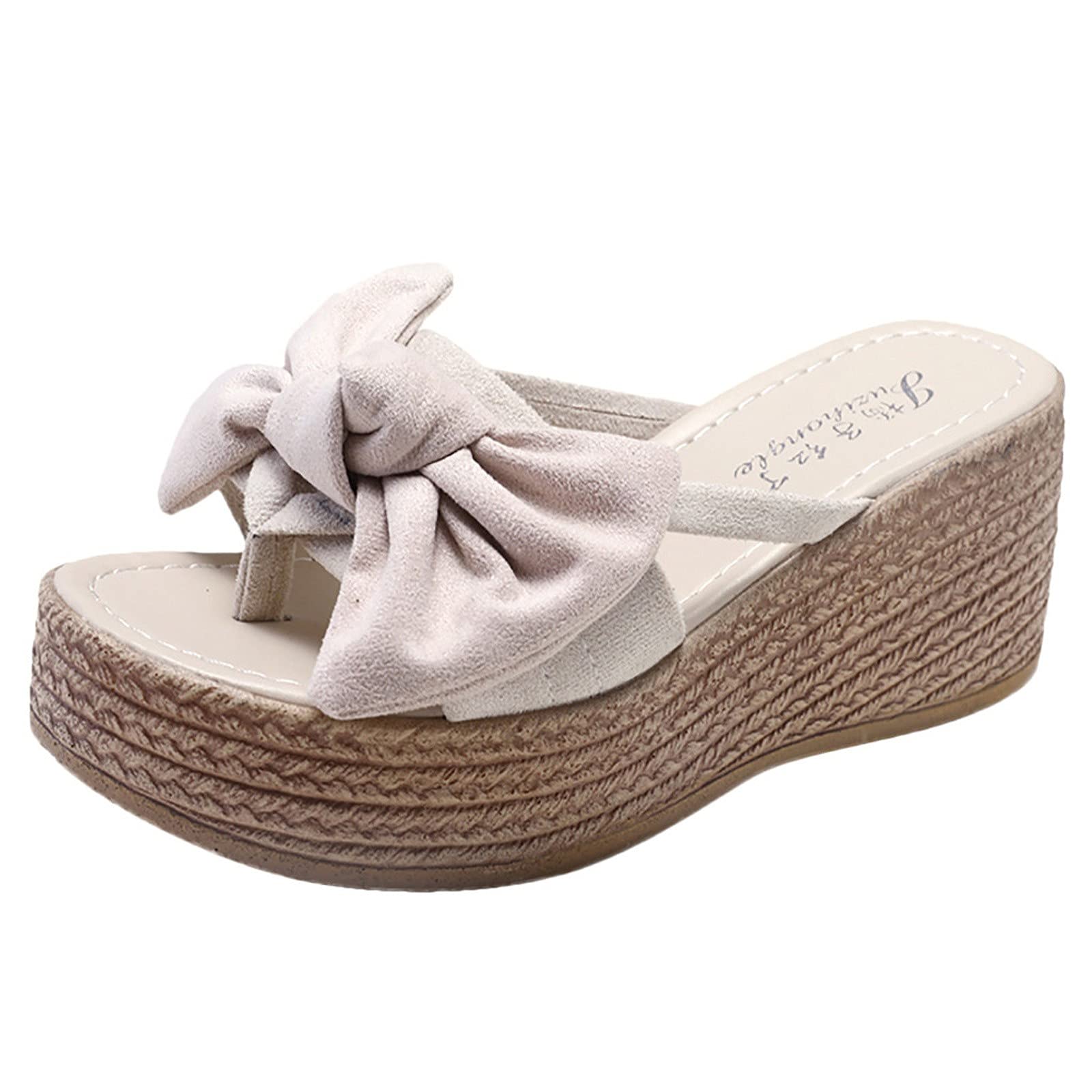 Butterfly Knot Wedge Sandals for Women - Open Toe Roman Beach Slippers - Wide Width 10 - Comfortable Summer Fashion Shoes for Walking, Travel & Vacation