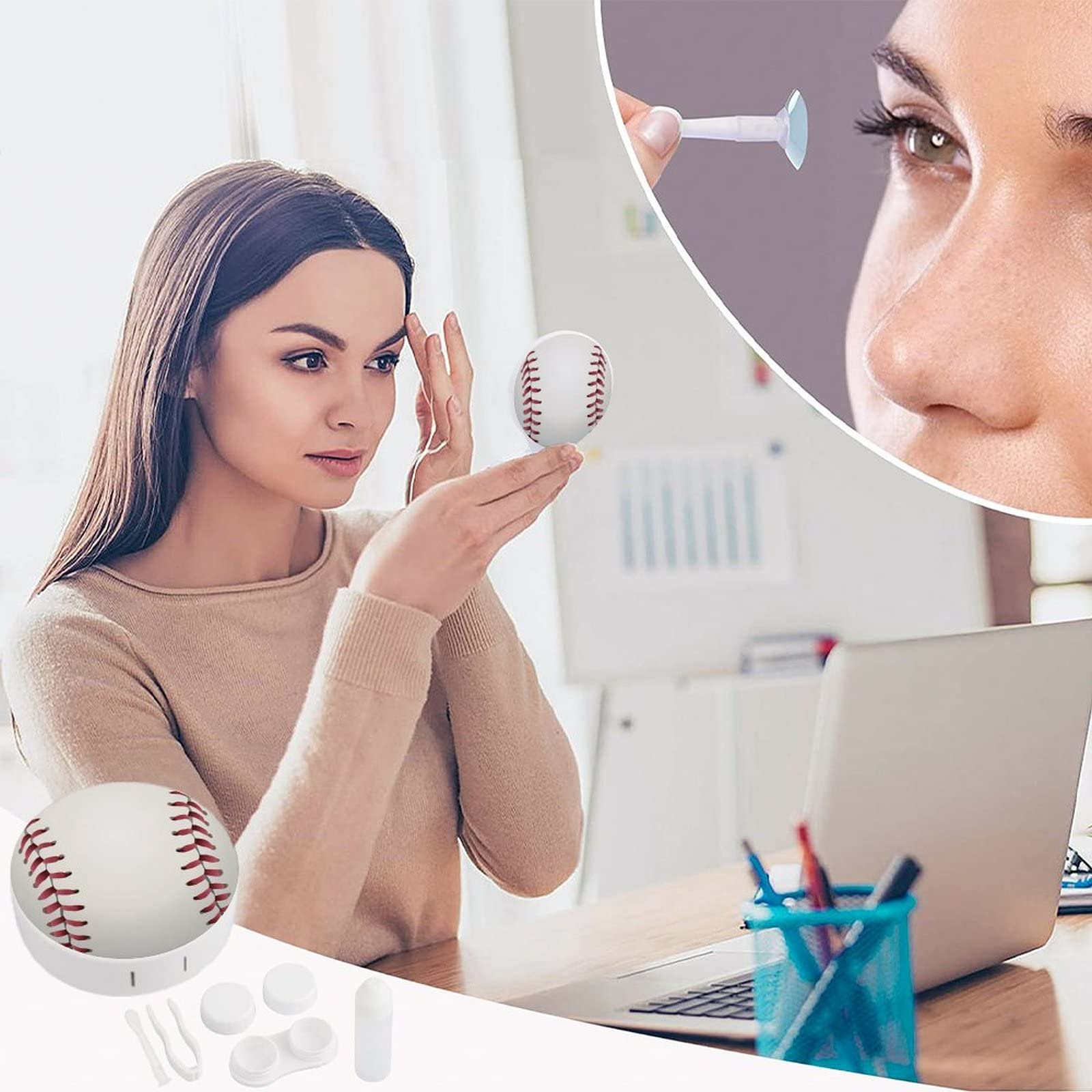 Portable Baseball Lace Contact Lens Case with Mirror for Travel