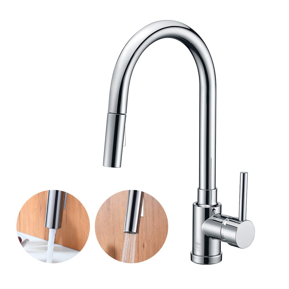Chrome Kitchen Faucet with Pull Down Sprayer - High Arc Brass Sink Faucet for Modern Kitchens