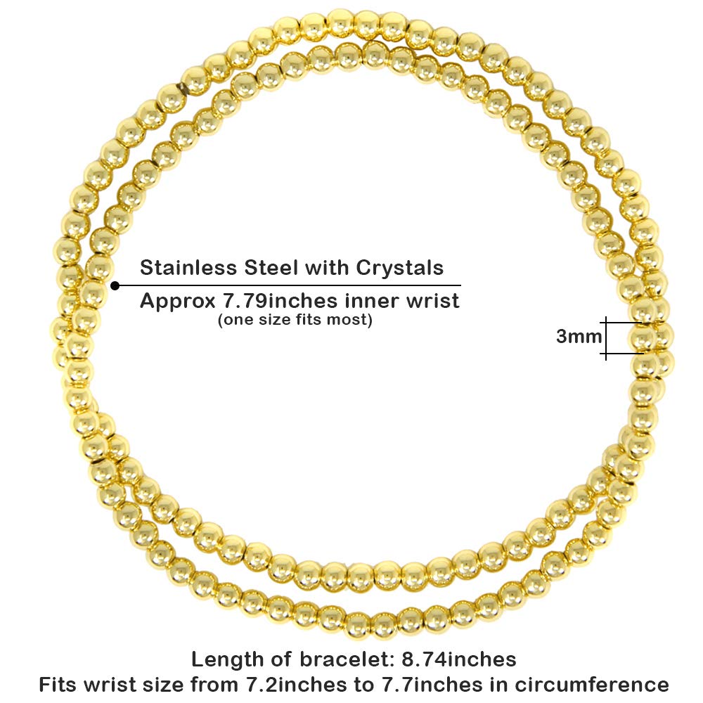 SM Stainless Steel Gold Silver Rose Gold Beaded Ball Bracelets 4PCS Set for Women - Stretchable Elastic Bracelet (4mm+3mm) - Perfect for Casual Wear, Parties & Gifts